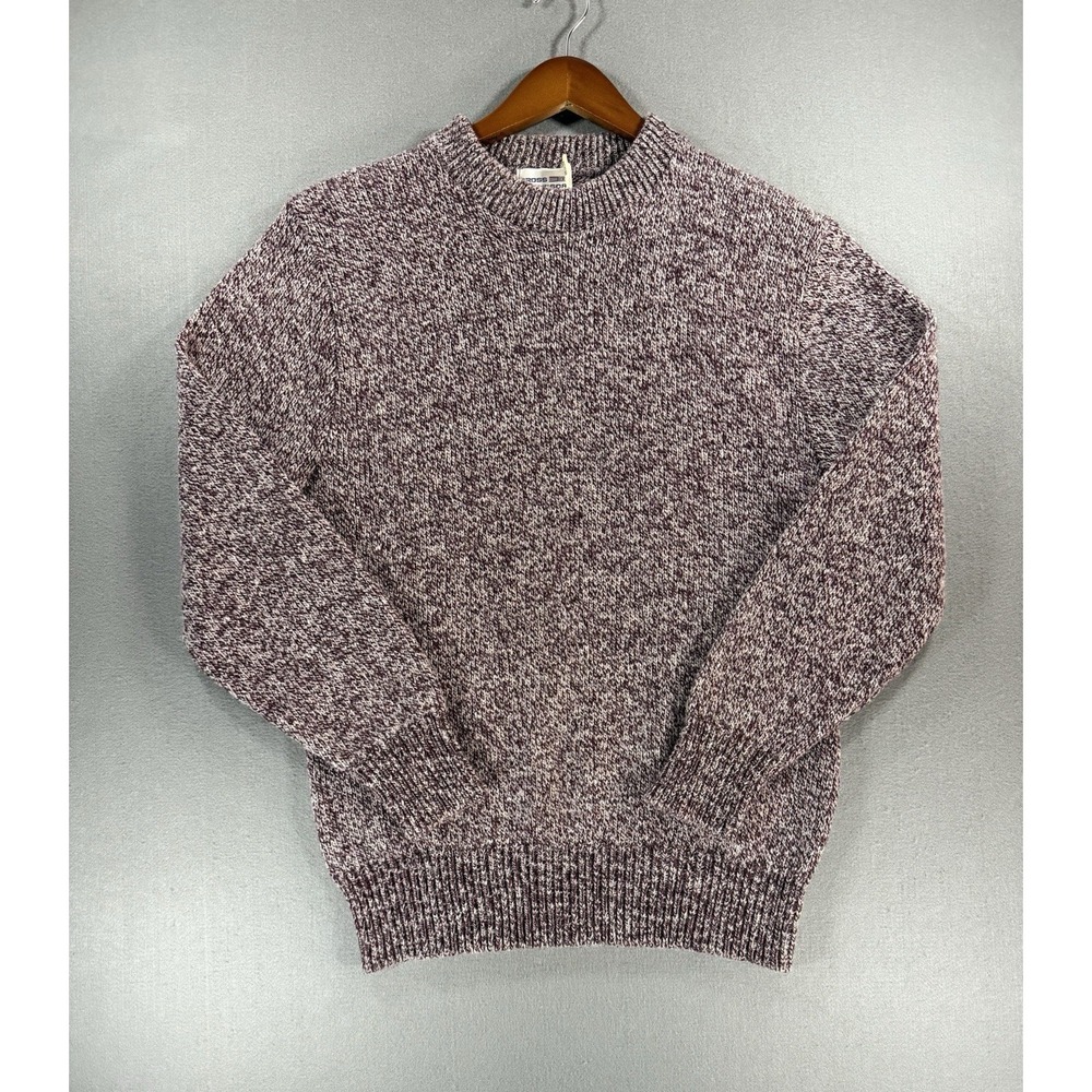 VTG Burgundy Marled Knit Crewneck Wool Sweater Mens Size M Made In USA Ribbed